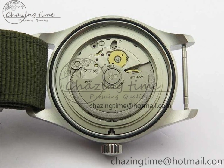 MIROTIME 0207 Fashionable Pilot IW326801 SS MK 1:1 Best Edition Black Dial on Green Nylon Strap MIYOTA 7122